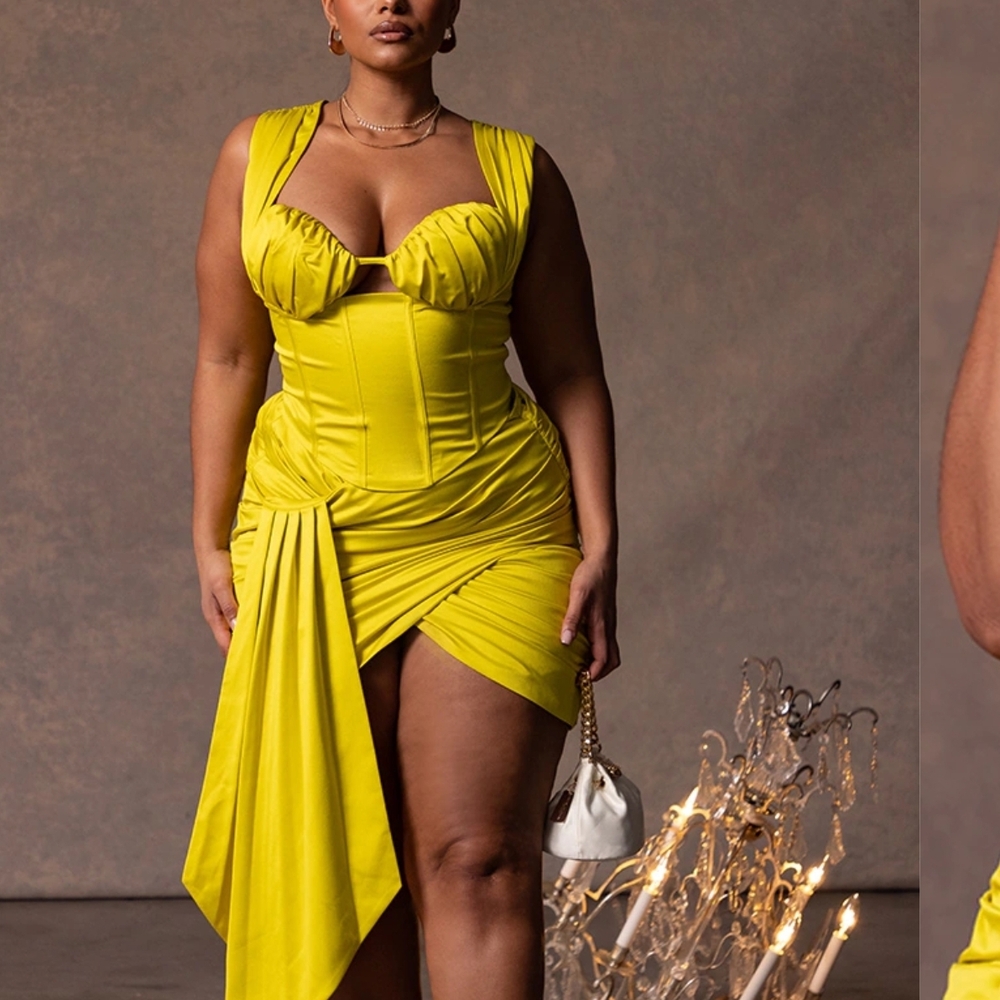 PrettyLittleThing Chartreuse Satin Ruched Bust Corset
